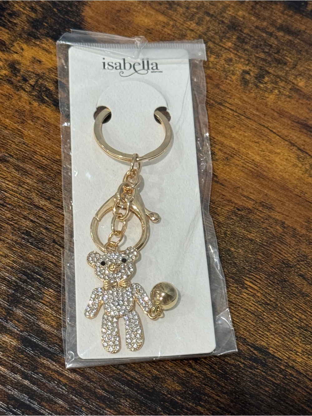 Isabella Gold Crystal Teddy Bear Keychain Bag Charm
